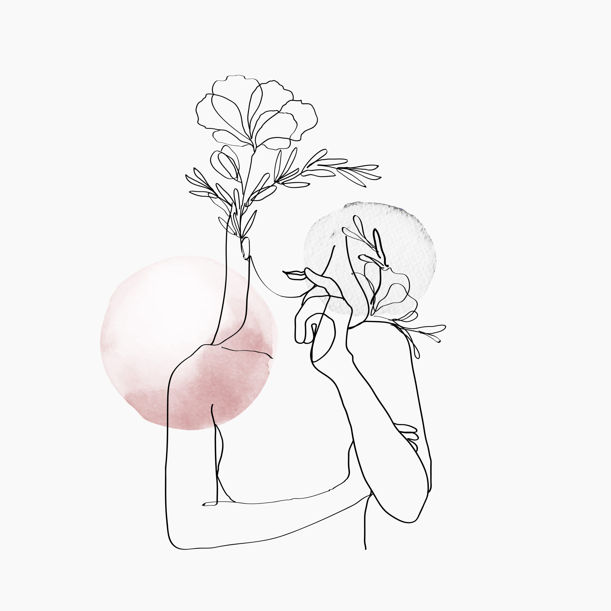 Womans body line art floral pink pastel feminine illustration